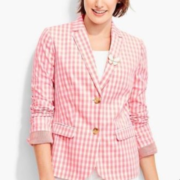 Talbots Jackets & Blazers - TALBOTS Womens Pink White Check Lined Blazer Classic Jacket  SZ 8